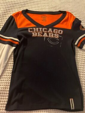 Reebok Navy, Orange & White Chicago Bears Girls' V-Neck Jersey Top